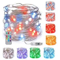 Hrabn Fairy Lights 32.8FT USB Led Lights Dream Christmas Lights Upgraded 100 LEDs Larger RGB Bulb Brighter Color Changing with 12 Modes for Christmas Bedroom Home Wedding Party Decoration