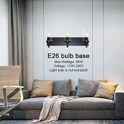 VINLUZ Vanity Bathroom Light Fixture Black 3 Lights Rustic Wall Sconce Lighting with Clear Glass Shade Vintage Porch Wall Lamp Bedroom Living Room
