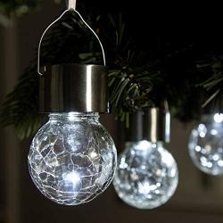 GIGALUMI 4 Pack Hanging Solar Lights Christmas Yard Decoration, White LED Solar Crackle Globe Hanging Lights Waterproof Outdoor Solar Lanterns with Handle for Garden, Yard, Patio, Lawn