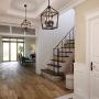 Farmhouse 4-Light Chandelier Rustic Wood Lantern Pendant Light with Imitation Wood and Iron Finish, Adjustable Height Hanging Lighting Fixtures for Dining Room Kitchen Island Hallway Foyer Entryway