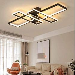 Modern Designer Chandelier Dimmable LED Ceiling Light Living Room Flush Mount Ceiling Fixture Lamp Chic 4 Rectangle Dining Room Bedroom Acrylic-Panel Remote Ceiling Lighting for Office Bathroom Hotel