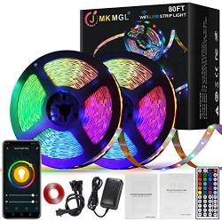 JMKMGL 80ft WiFi LED Strip Lights, Music Sync Color Changing Lights Works with Alexa Google Assistant Controlled by Smart APP, Ultra-Long 24m 720LEDs RGB Tape Light for Bedroom, Room, Kitchen, Bar