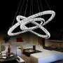 SILJOY 3 Rings (15.7-23.6 - 31.5 Inches) Modern K9 Crystal Chandelier Ceiling Light Fixture 3-Color Changing LED Lighting for Dining Room Living Room