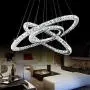 SILJOY 3 Rings (15.7-23.6 - 31.5 Inches) Modern K9 Crystal Chandelier Ceiling Light Fixture 3-Color Changing LED Lighting for Dining Room Living Room