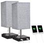 DLLT Modern USB Table Lamp with Dual Charging Ports, Bedside Desk Lamp, Square Grey Fabric Shade Nightstand Light with Metal Base for Bedroom/Study Room/Living Room E26 Bulb Included(Pack of 2)