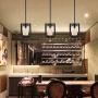 Garwarm 1 Light Rustic Pendant Lighting for Dining Room Farmhouse Kitchen Island Chandelier Modern Cage Hanging Fixtures with Glass Shade Black