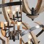 Wood and Metal Chandelier Square 6-Light Adjustable Height Ceiling Pendant Light Dining Room Lighting Fixtures Hanging，Living Room Light ,Kitchen Chandelier UL Listed