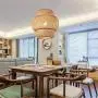 BAYCHEER Asian Cylinder Pendant Light Adjustable Cord Woven Natural Wooden Handcraft Pendant Lighting in Wood Rustic Ceiling Lamp Chandelier Fixture for Dining Room Living Room Restaurant,15