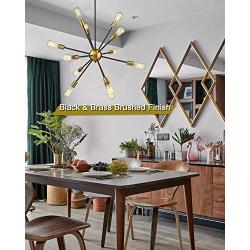 Harriet 12 Lights Modern Industrial Mid Century Pendant Lighting Black & Brass Brushed Sputnik Chandeliers, Ceiling Light Fixture for Living Room, Bedroom, Dining Room, Bar, Restaurant, HPL01BG-12