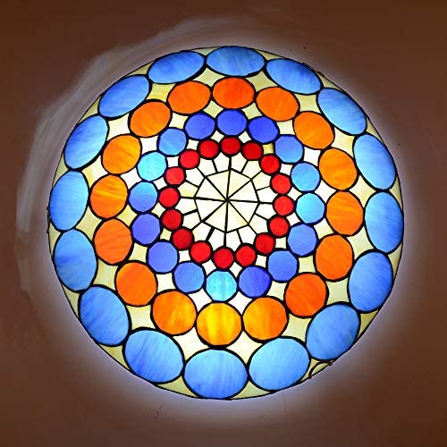 LITFAD Tiffany Traditional Ceiling Mount Light Bowl Shade Stained Glass Mission Inverted Ceiling Lamp Flush Ceiling Light Pendant Lighting for Living Room Bedroom Hotel Cafe - Colorful, 16''(40cm)