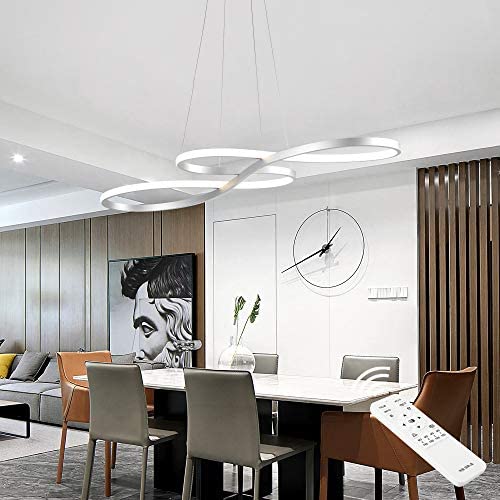 SUNMOO Modern LED Chandelier Dining Room Pendant Light Dimmable Creative Chandelier Remote Control Color/Brightness 3000-6000K Adjustable Hanging Lamp for Bedroom Living Room Kitchen 60W (Silver)