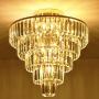 MonDaufie Crystal Chandelier 10 Lights Dimmable Gold Crystal Chandelier Semi Flush Mount Ceiling Light Fixture for Living Room Dining Room Bedroom Bathroom, H20.5 x D20