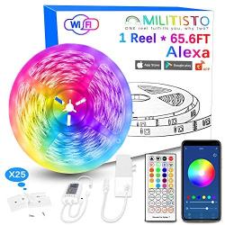 Militisto LED Light Strips 65.6ft (1-Pack) - Alexa Smart LED Strip Lights Compatible with Echo,Google Home - Music LED Lights for Bedroom,Aesthetic Room Decor,Smart Home, Home Decorations, Dorm Decor