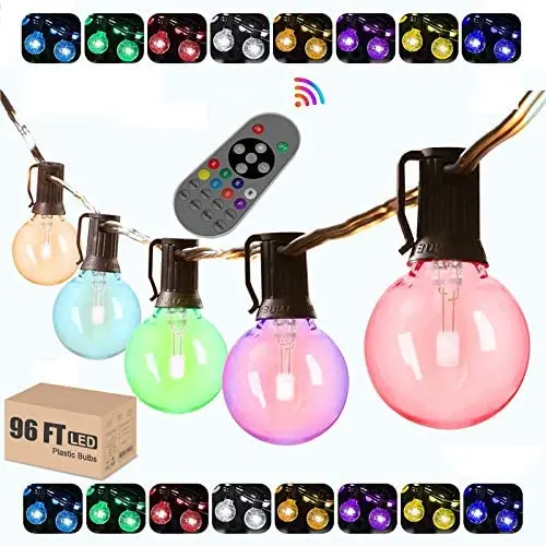 MEIDAODUO Color Changing Outdoor String Lights with Remote 96ft
