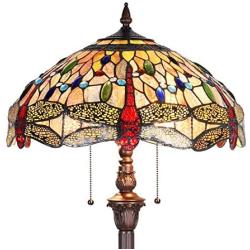 Capulina Hand-Crafted Tiffany Dragonfly Floor Pole Lamp, Tiffany Floor Lamps for Reading, Floor Lamps Tiffany Style Shade W18'', Stained Glass Floor Pole Lamps, Tiffany Standing Lamps (Tall: 70 inches)