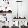 Kitchen Island Lighting, Farmhouse Dining Room Chandelier with Seeded Glass, Wood Pendant Light Fixture, 25.5” in Length (3 Lights)