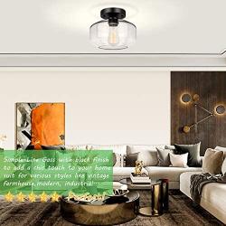 Industrial Semi Flush Mount Ceiling Light with Clear Glass Shade, Farmhouse Ceiling Light Fixture for Hallway Porch Kitchen Entryway Bedroom Corridor, Close to Ceiling Lights Black, E26 Base