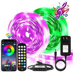 BIHRTC RGB Led Strip Lights 50ft Led Music Sync Color Changing Lights with Music Remote Controller and Power Supply 5050 15m Led Lights for Room Bedroom Party