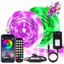 BIHRTC RGB Led Strip Lights 50ft Led Music Sync Color Changing Lights with Music Remote Controller and Power Supply 5050 15m Led Lights for Room Bedroom Party