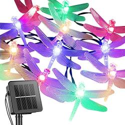 Dragonfly Solar String Lights Outdoor 20.8 Feet 30 Led Waterproof Solar Powered Fairy Lights, 8 Modes Decorative Lights for Patio Garden Yard Fence Wedding Christmas Party, Multicolor