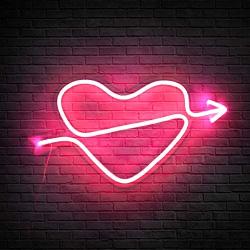 Koicaxy Neon Sign, The Arrow of Love Led Neon Light Wall Light Led Wall Decor, Battery or USB Powered Light Up Signs Acrylic Neon Light for Girls Bedroom, Bar, Party, Wedding, Valentines Day