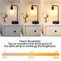 QiMH Industrial Table Lamp for Bedroom,Touch Control Bedside Lamp with USB Port/Outlet Dimmable Glass Shade Nightstand Lamp for Bedroom Office Reading with Bulb (Black)