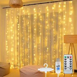 Curtain String Lights,300 LED Hanging Window Curtain Lights 9.8 Ft 8 Lighting Modes Fairy Lights Remote Control USB Powered Waterproof Lights for Christmas Bedroom Party Wedding Home Garden Wall Decor
