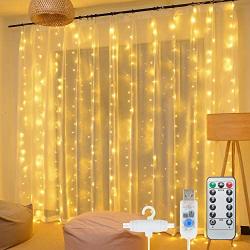 Curtain String Lights,300 LED Hanging Window Curtain Lights 9.8 Ft 8 Lighting Modes Fairy Lights Remote Control USB Powered Waterproof Lights for Christmas Bedroom Party Wedding Home Garden Wall Decor