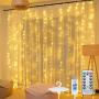 Curtain String Lights,300 LED Hanging Window Curtain Lights 9.8 Ft 8 Lighting Modes Fairy Lights Remote Control USB Powered Waterproof Lights for Christmas Bedroom Party Wedding Home Garden Wall Decor