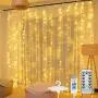 Curtain String Lights,300 LED Hanging Window Curtain Lights 9.8 Ft 8 Lighting Modes Fairy Lights Remote Control USB Powered Waterproof Lights for Christmas Bedroom Party Wedding Home Garden Wall Decor