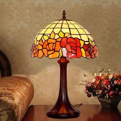 Tiffany Style Table Lamp with Plug in, Stained Glass Shade Bedside Lamp ，1 Lights Desk Lamp for Living Room Bedroom Reading Lights，Multi-Colored （12 inch） (Color : 3)