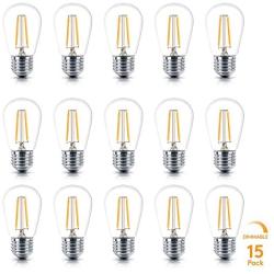 Brightech Ambience PRO LED Energy Efficient 2 Watt Warm White 2500K Dimmable Bulb - Outdoor String Lights – Edison-Inspired Exposed Filaments - 15 Pack - E26 Base