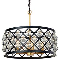 KARMIQI Crystal Chandelier Light Fixture 4-Light Ceiling Light, Bulbs Included, Vintage Modern Farmhouse Pendant Light for Dining Room Kitchen Island