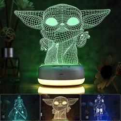 3D Star Wars Night Light for Kids, 3 Patterns and 16 Color Change Night Light, Kids Room Decor Lamps, Baby Yoda ＆ The Mandalorian Toys, Gifts for Kids and Star Wars Fans