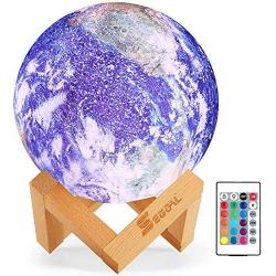 SEGOAL Moon Lamp Night Light, 16 Colors LED 5.9 Inch 3D Earth Lamp with Wood Stand, Touch & Remote Control & USB Rechargeable, Birthday Gift for Baby, Kids, Girls, Boys