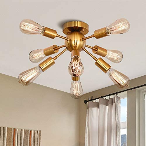 Modern Flush Mount Ceiling Light 8 Lights E26 Base Mid Century Brass Sputnik Chandeliers Semi Flush Mount Ceiling Light Fixture for Kitchen Dining Room Living Room Bedroom