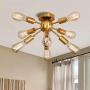 Modern Flush Mount Ceiling Light 8 Lights E26 Base Mid Century Brass Sputnik Chandeliers Semi Flush Mount Ceiling Light Fixture for Kitchen Dining Room Living Room Bedroom