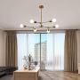 Garwarm Sputnik Chandelier Modern 6 Lights Brushed Brass Pendant Lighting Gold Mid Century Ceiling Light Fixture for Dining Room Living Room Kitchen