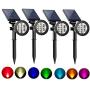 Sunklly Solar Spot Lights Outdoor 2-in-1 Colored Adjustable 7 LED Waterproof Security Tree Spotlights Lawn Step Walkway Garden Changing & Fixed Color (4 Pack)