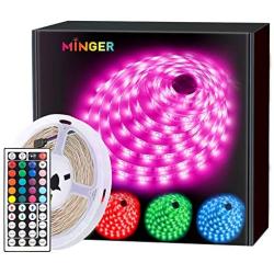 MINGER LED Strip Lights 16.4ft, RGB Color Changing LED Lights for Home, Kitchen, Room, Bedroom, Dorm Room, Bar, with IR Remote Control, 5050 LEDs, DIY Mode