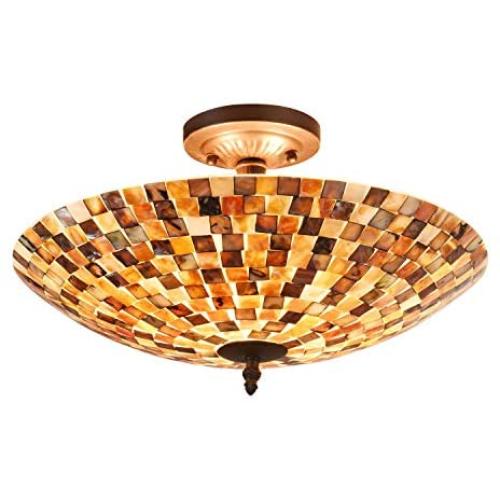 Tiffany Ceiling Lights, Artzone Handcrafted Timeless Art Stunning Light Fixture Ceiling, Ceiling Flush Mount Light for Foyer, Living Room, Dining Room, Bedroom, Bathroom - Natural Shell Style