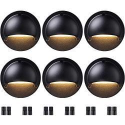 LEONLITE Low Voltage LED Deck Lights, 2.3W 170lm Landscape Step Stair Railing Light with 12-24V AC/DC, Die-cast Aluminum Outdoor Patio, UL Listed Cord, 3000K Warm White, 2 Years Warranty, Pack of 6
