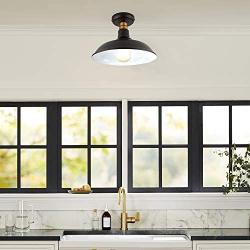 Semi Flush Mount Ceiling Light, Set of 2 12-inch Farmhouse Metal Rustic Lighting Fixture, Antique Brass Mount & Rich-Oil Rubbed Bronze Finish, Industrial Pendant Lights Fixtures for Indoor Outdoor