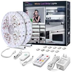 YEEMAYLUX White Led Strip Lights, 32.8ft Dimmable Under Cabinet Lighting with Protective Glue and 2 Control Methods,Timed Mode Available led Rope Light with RF Remote for Vanity Mirror,Living Room