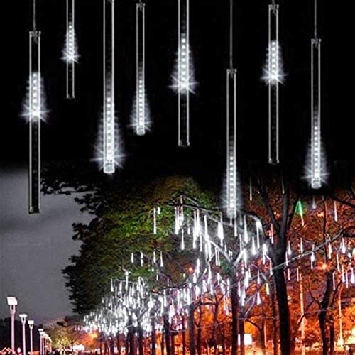 Outdoor Lights,LED Meteor Shower Rain Lights, Waterproof Garden Lights 30cm 8 Tubes 144leds Snow Falling Raindrop Icicle Cascading Light for Holiday Wedding Xmas Tree Decor (White)