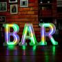 WARMTHOU Neon Letter Lights 26 Alphabet Letter Bar Sign Letter Signs for Wedding Christmas Birthday Partty Supplies,USB/Battery Powered Light Up Letters for Home Decoration-Colourful I