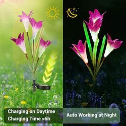 Joomer Solar Garden Lights, 4 Pack Solar Lily Flower Lights Multi-Color Changing Landscape Lighting Outdoor Solar Ground Lights Path Lights for Garden, Patio, Yard, Walkway