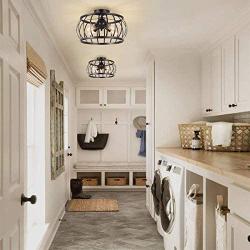 Ganeed Semi Flush Mount Ceiling Light,Industrial Metal Cage Ceiling Light Fixture 4 Lights,Vintage Rustic Pendant Lighting Lamp for Kitchen Dining Room Stairway Garage