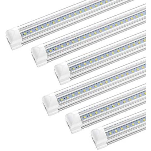 12 Pack 8FT LED Shop Light Fixture, 72W 9360LM, 6000K Cool White, V Shape, T8 Integrated Strip Cooler Lights, Clear Cover, Linkable, High Output Tube Bulbs for Garage, Workshop, Workbench
