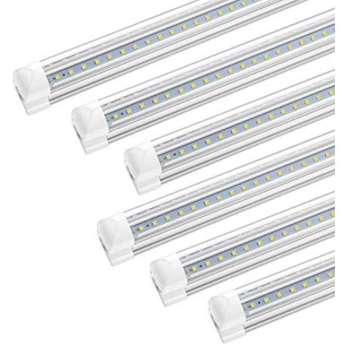 12 Pack 8FT LED Shop Light Fixture, 72W 9360LM, 6000K Cool White, V Shape, T8 Integrated Strip Cooler Lights, Clear Cover, Linkable, High Output Tube Bulbs for Garage, Workshop, Workbench